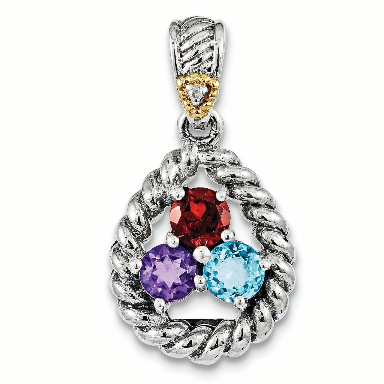 Family Celebration Sterling Silver & 14k Five-Stone and Diamond Mothers Pendant Semi-Mount Family Celebration Sterling Silver & 14k Five-Stone and Diamond Mothers Pendant Semi-Mount